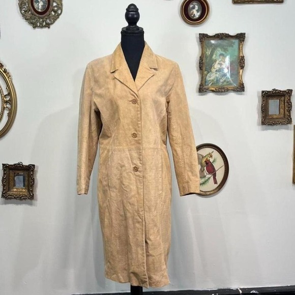 Côte&Ciel Jackets & Blazers - Vintage Y2K Côte Femme Tan Suede Button-Up Midi Coat Minimalist 90s 2000s – S-8
